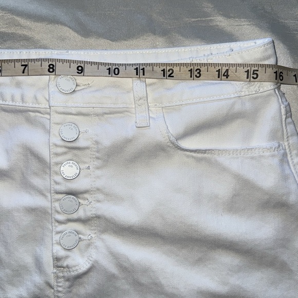 Aideen White Button-Front Denim Mini Skirt Stretch Cotton Blend Raw Hem Sz 10 - Picture 5 of 14